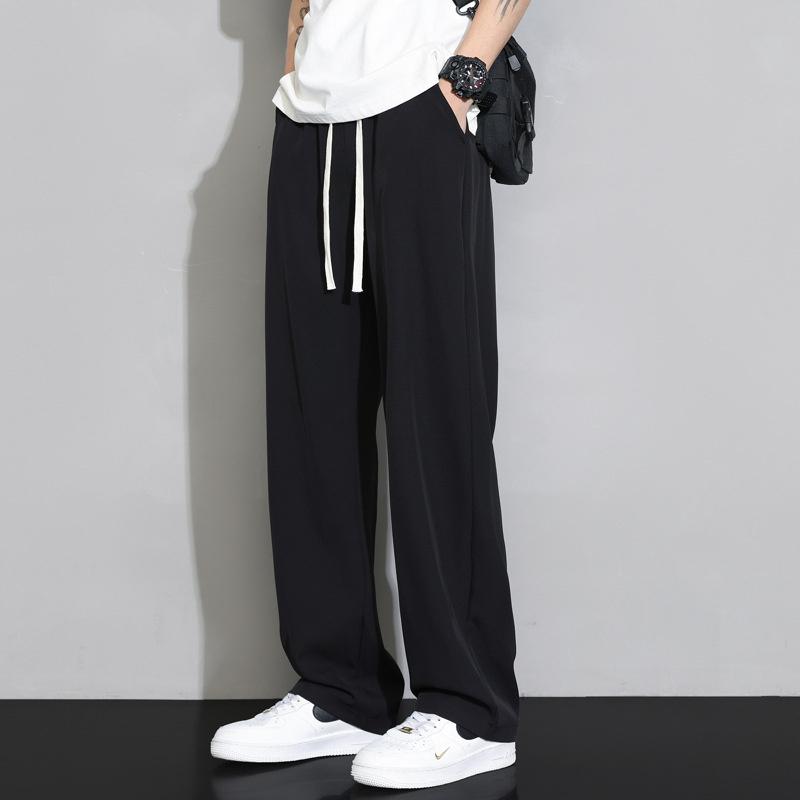 Men's Ice Silk Wide-Leg Pants, Summer Thin Style, 2026 New Versatile Floor-Length Straight Casual Trousers