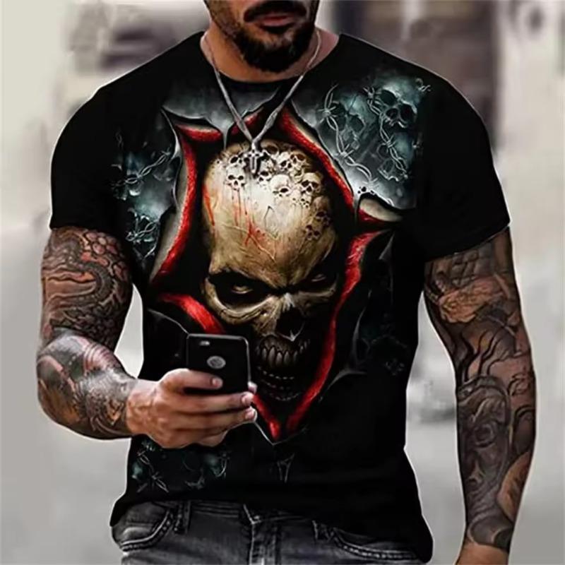 Men's 3D Printed T-Shirt Fashion  Style O-Neck Short-Sleeved Tops Skull Pattern Men's T-Shirt Oversized Tee Men's Clothing