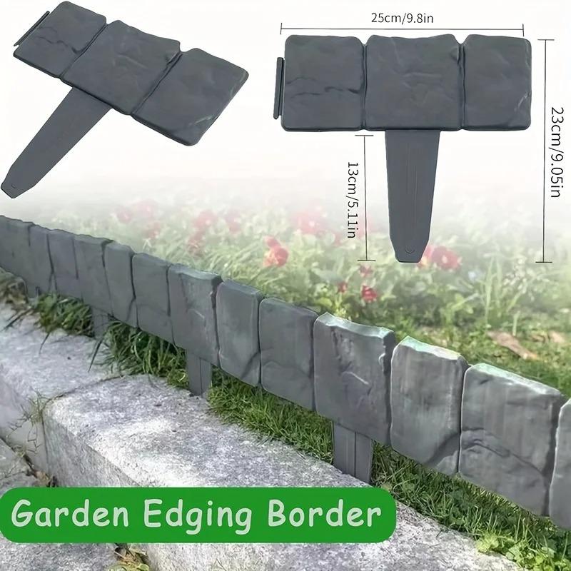 Plastic Garden Edging Border, Imitation Stone Fence Panels, Patio Outdoor Barrier, DIY Garden Landscape Edge Border Spliceable