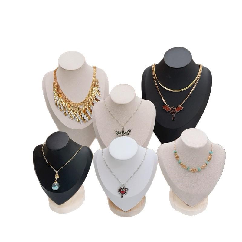 Solid Wood Necklace & Jewelry Display Stand with Portrait Model for Accessories, Rings, and Bracelets