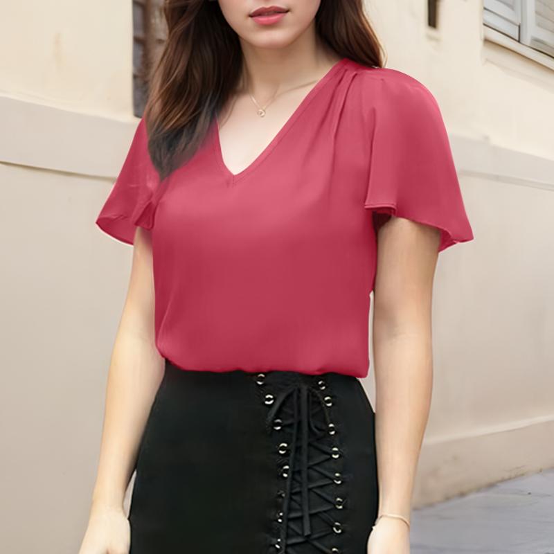 

ZANZEA Womens V-Neck Summer Casual Short Sleeve Blouse XL красный