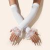 Elegant Women Ruffle Solid Color Long Flare Sleeves Arm Cover Outdoor Sun Protection Driving Elastic Fingerless Gloves