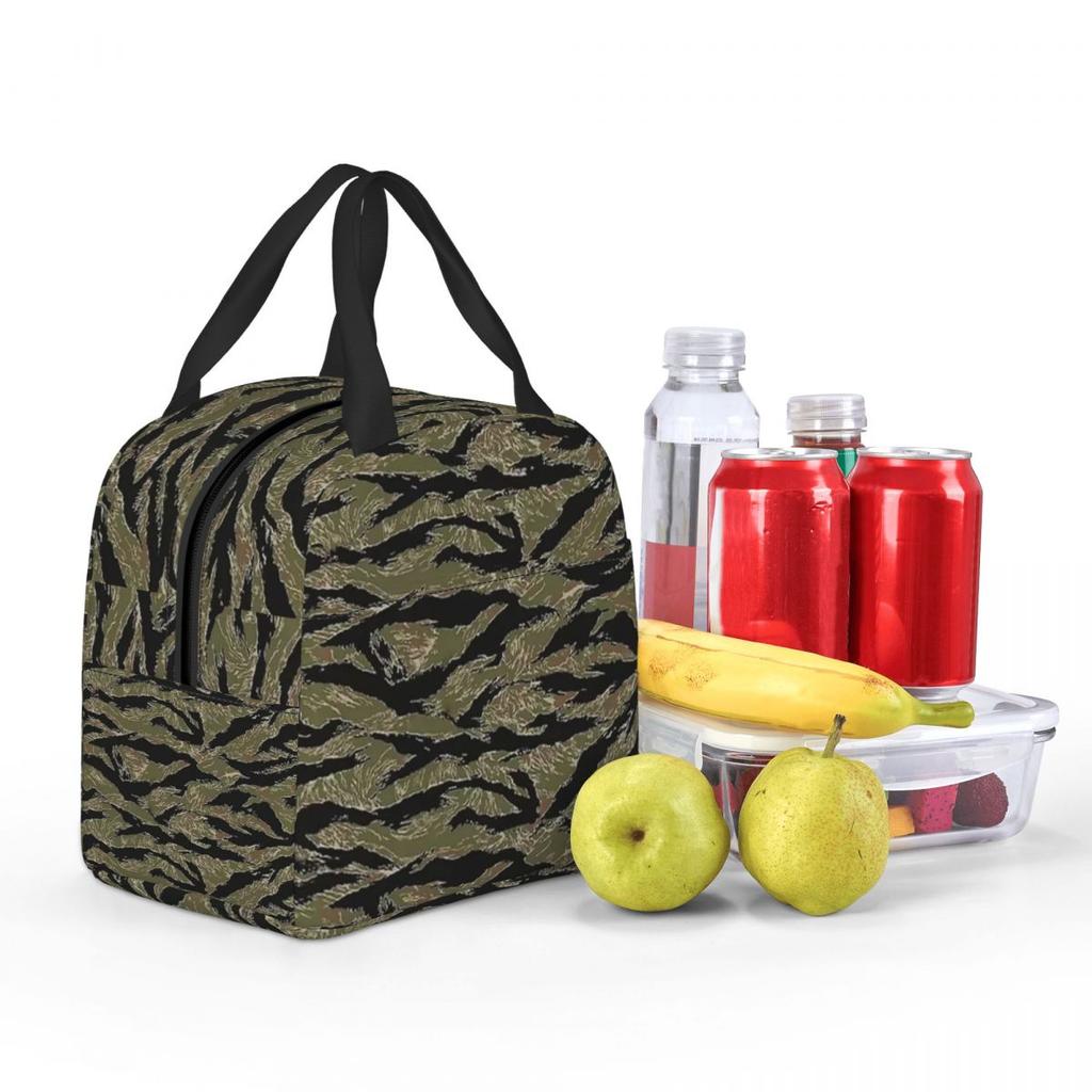 US Army Camouflage Tiger Stripe Insulated Lunch Bag for Women Office Cooler Thermal Food Box Tote Lunch Boxes Container