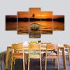 5 Panels Boat Sunset Posters Canvas Painting Landscape Pictures Lake Tree Wall Art For Living Room Modern Home Decor No Frame