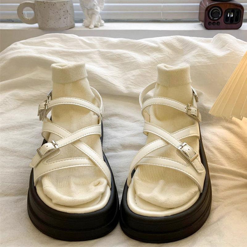 Silver niche muffin platform open-toed sandals women's 2025 summer new Korean version versatile non-slip beach Roman shoes