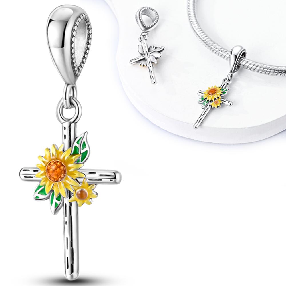 

Original Charms Copper Creative Sunflower Crucifix Pendant Fit Charms Plata Bracelets For Women Women Jewelry Making Diy
