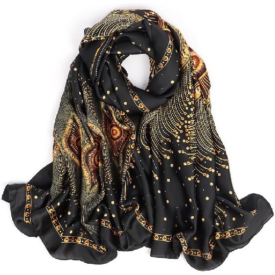 Bestshe Silk Feeling Long Scarf Fashion Floral Large Scarf Satin Shawl Wraps for Women with Gift Packed