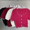 Square Neck Knit Bottoming Shirt Female Summer Short-sleeved Sexy Cardigan Dew-waisted Versatile Top Slim Casual Essential Slim Fit Pullovers Tees