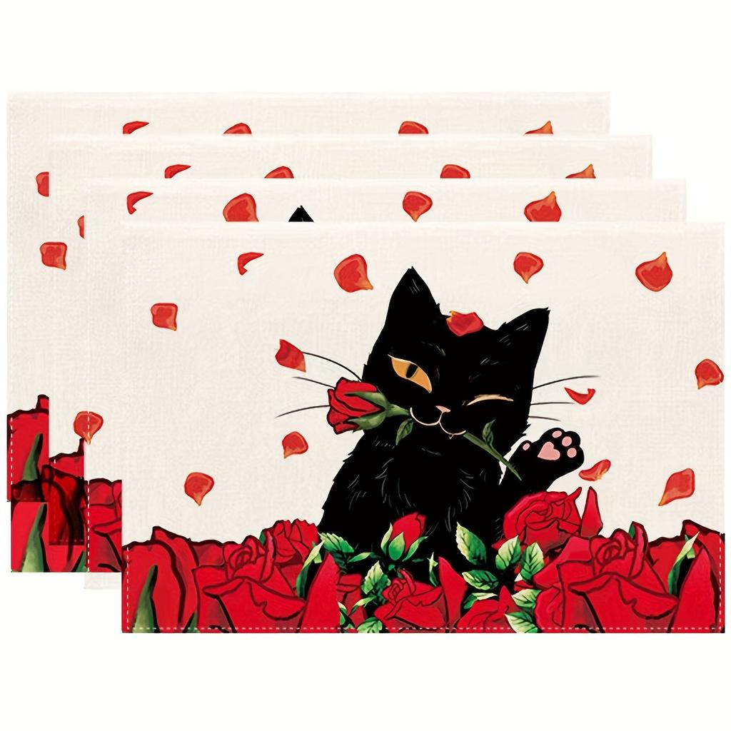 4pcs Valentine's Day Placemats, For Home Decor, Dining Table, Banquets And Special Events, Wedding Holiday Table Mats For Party, Kitchen, Dining Decor