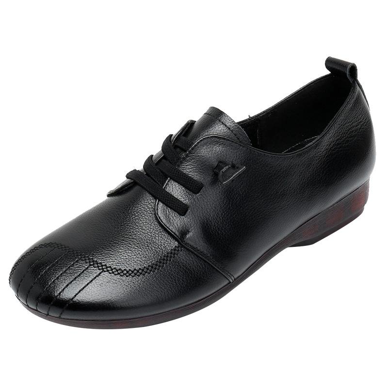 

2025 Весенняя женская обувь Ретро ручной работы из натуральной кожи Женские одинарные туфли Мягкая воловья кожа Женские повседневные туфли на плоской подошве 38 чёрный