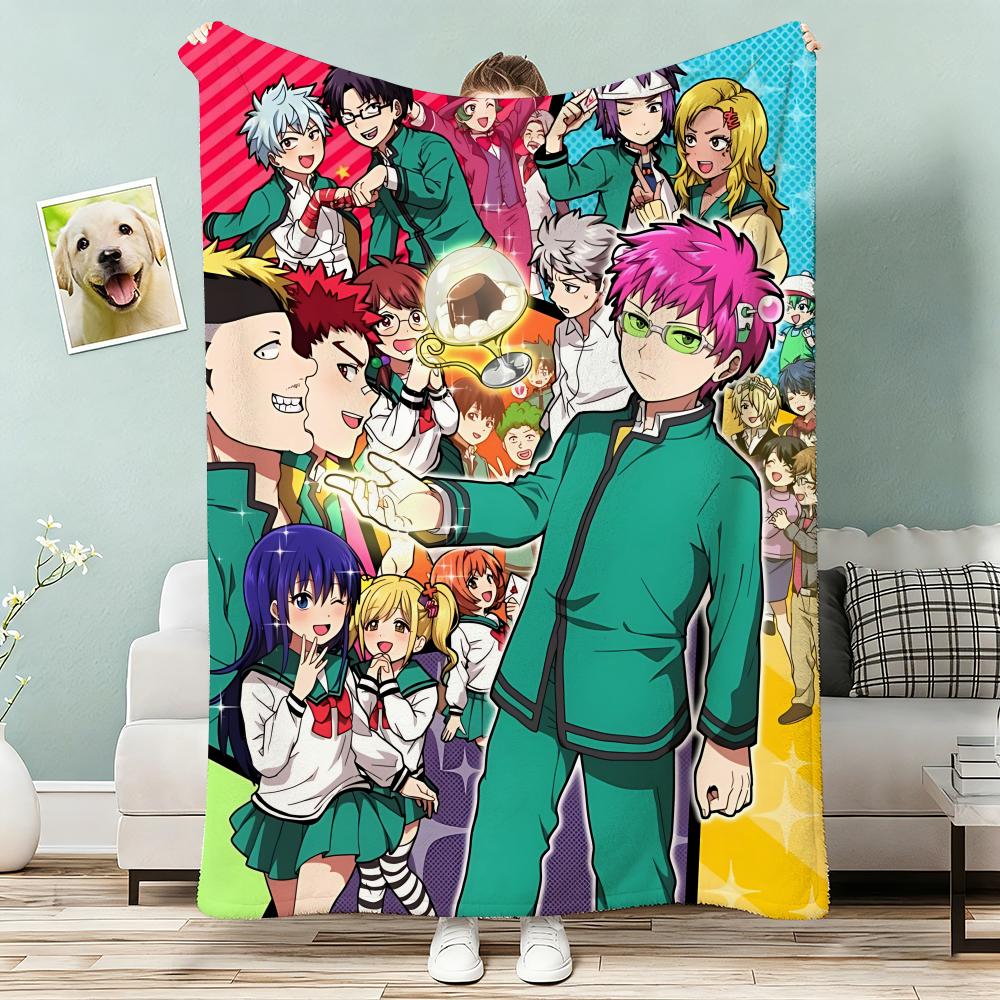 The Disastrous Life of Saiki K Anime Throw Lightweight 240g Flannel Blanket Soft Skin-friendly for Summer Cooling