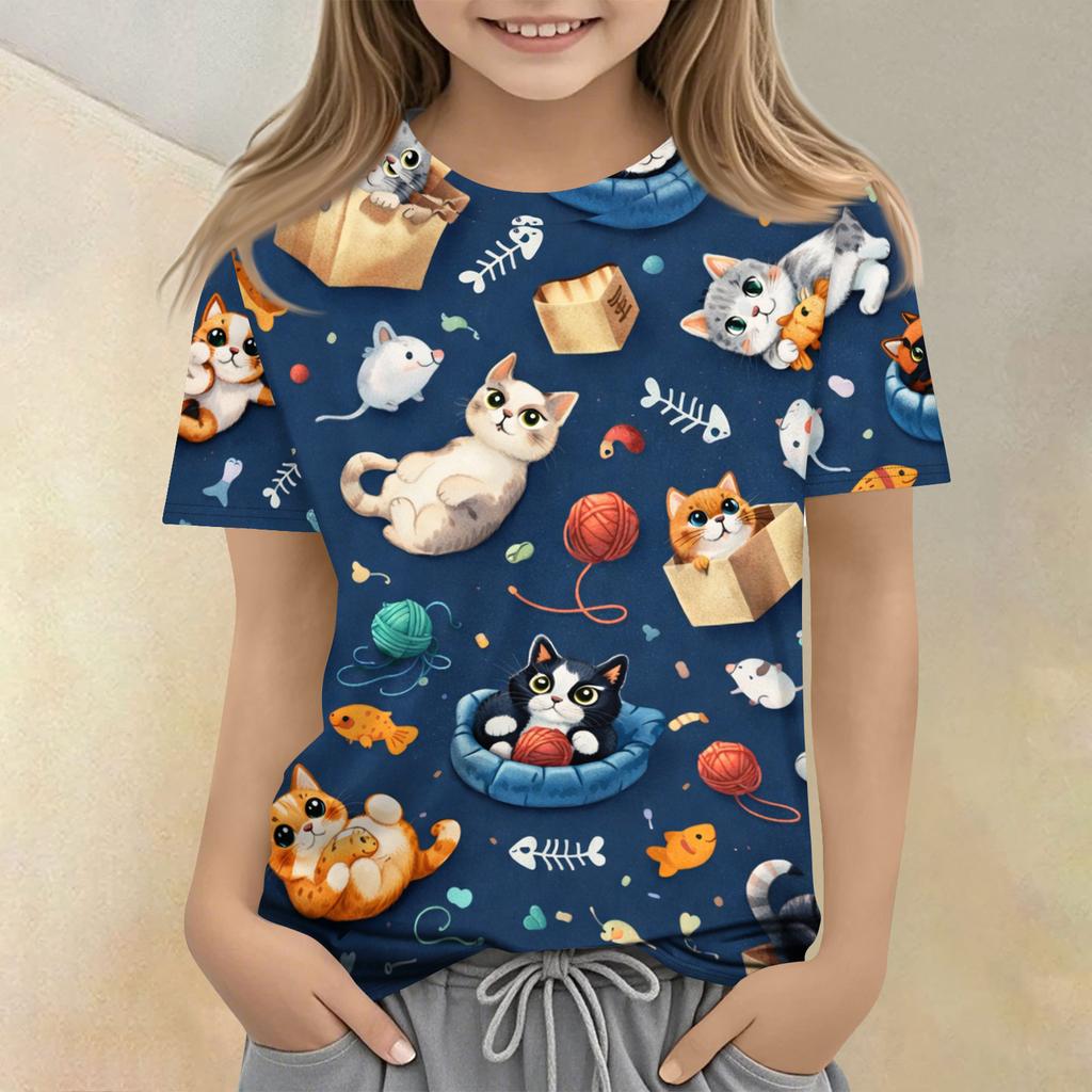 Children's Printed Round Neck Short Sleeved Casual T-shirt