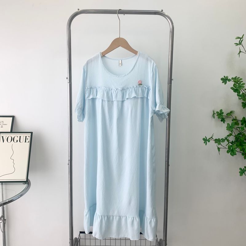 Nightdress Women with Chest Pad Fashion Tape Summer Short Sleeve Loose Princess Style Lace Pajamas Sweet Elegant Homewear