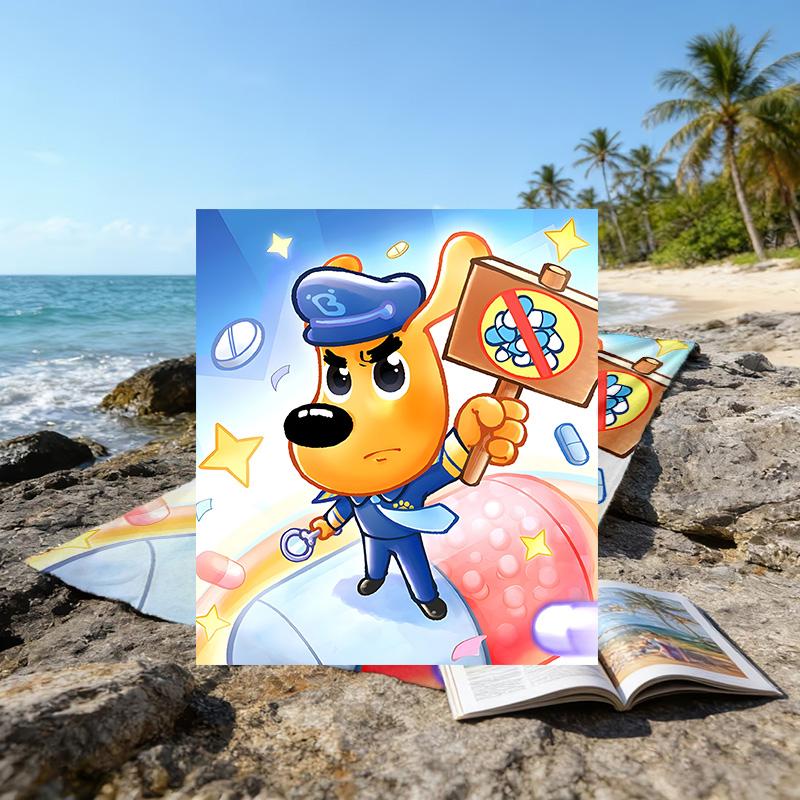 1pc Sheriff Labrador3 Beach Towel, Beach and Seaside Swimming Pool Equipment, Fashion Pattern, Rectangular, Travel Essentials