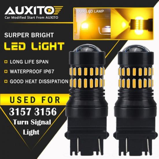 2 шт. AUXITO 3157 3156 4057 T25 Светодиодная лампа указателя поворота, янтарно-желтая, 48-SMD EOA