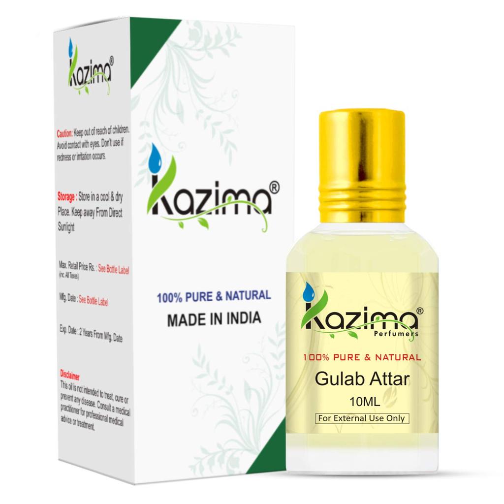 KAZIMA Gulab Attar Perfume For Unisex - Pure Natural Undiluted (Non-Alcoholic) (10ml)