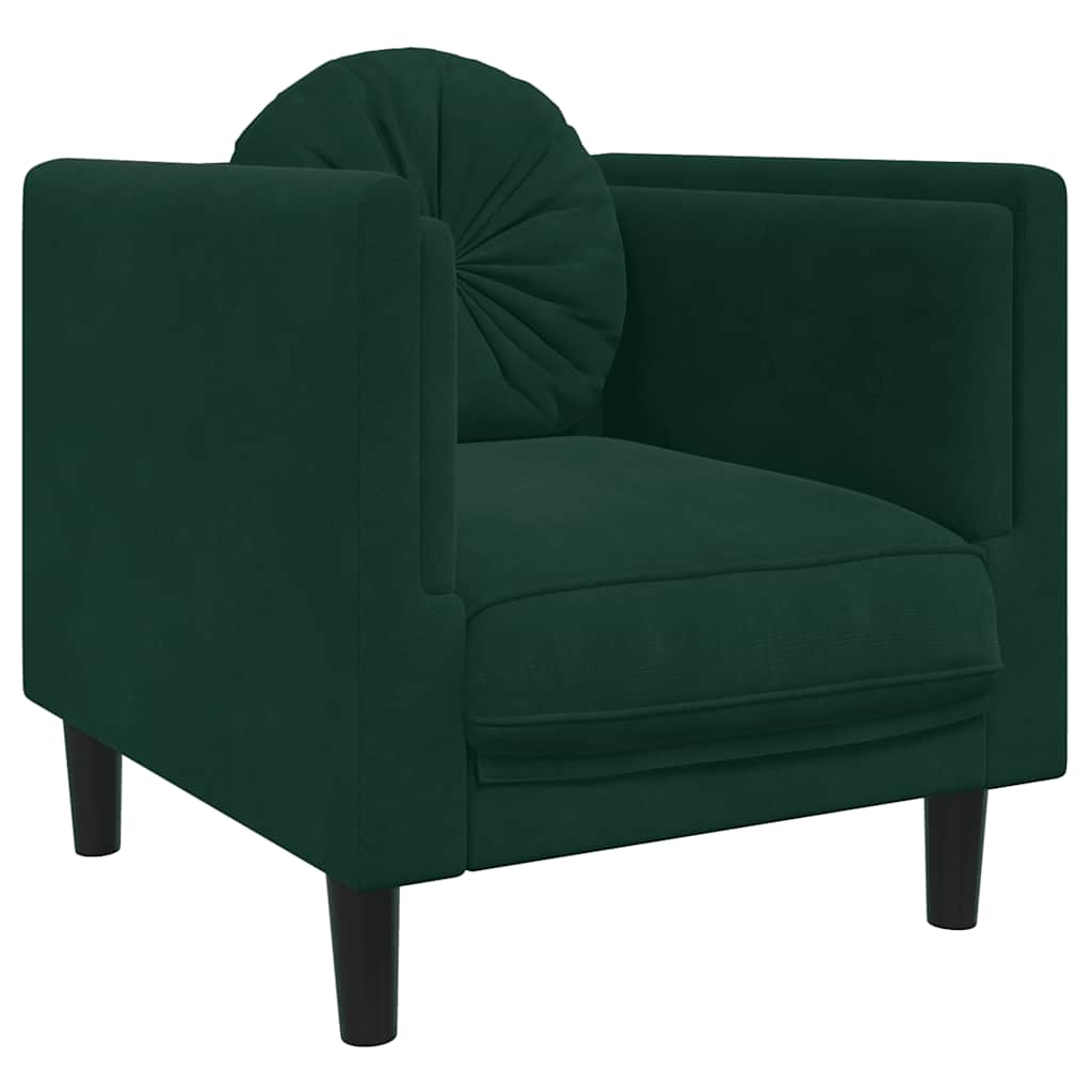 3 Piece Sofa Set with Cushions Dark Green Velvet