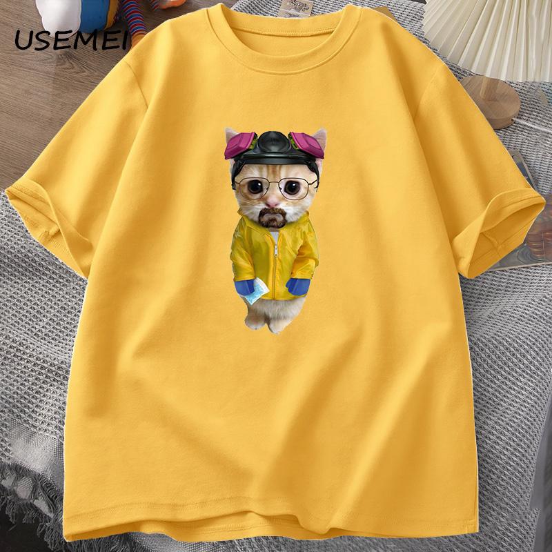 Walter White Kitty Walter White Heisenberg Tričko Kočka Muži Bavlna Krátký Rukáv Tričko Vtipné Tričko Muž Bavlna Pánské Topy