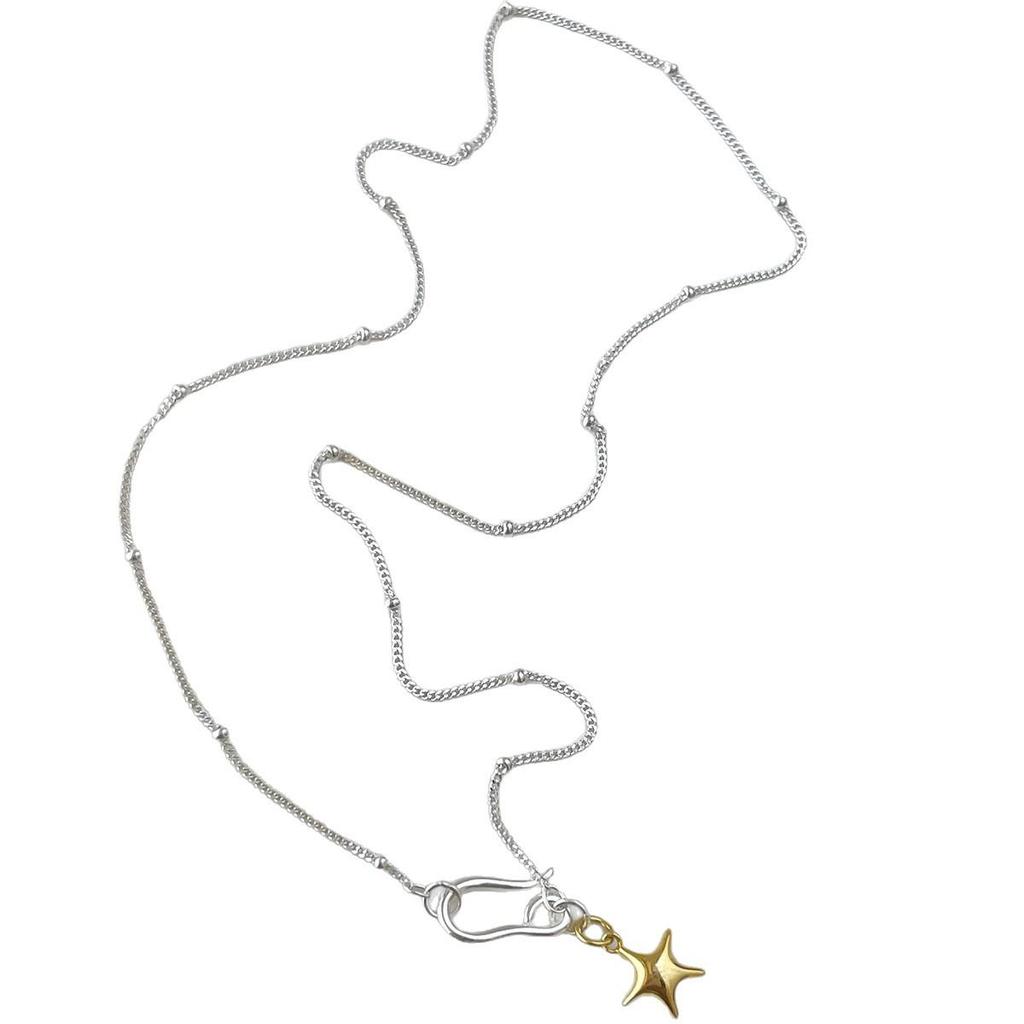Korean Gold Five-Pointed Star S925 Silver Necklace - Fresh, Light Luxury, High-End Clavicle Chain for Women