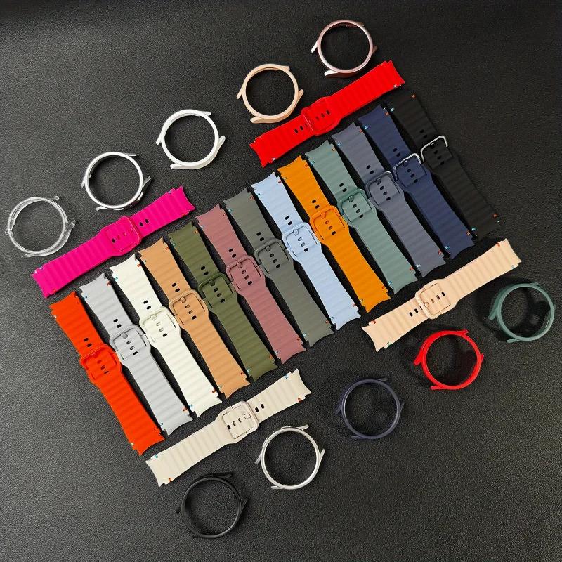 2pcs Strap & PC Case for Watch7/6/5/5Pro/4/FE Original Wave Stitch Color Buckle Semi-Covered Sweat-Proof for Sports