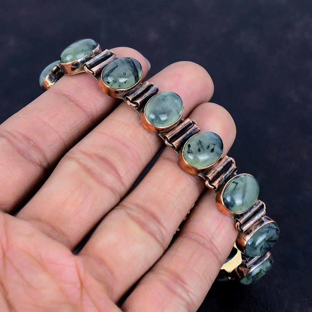Moss prehnite bracelet copper bracelet adjustable chain bracelet handmade jewelry natural gemstone bracelet copper jewelry engagement gifts
