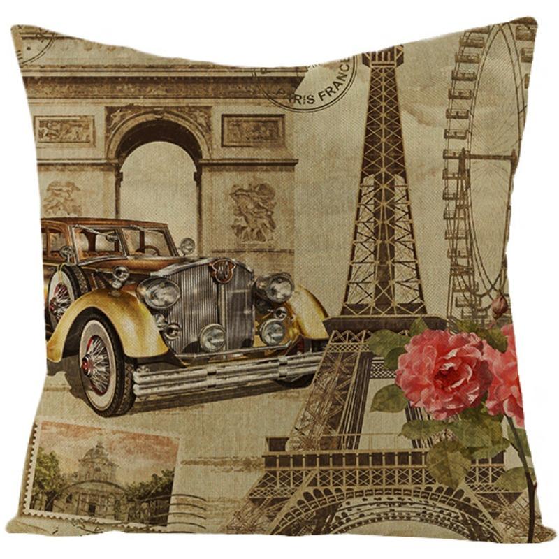 

Retro American Style Pillow Case Polyester Printed Pillow Home Living Room Sofa Printed Cushion 45 * 45Cm (without pillow core)