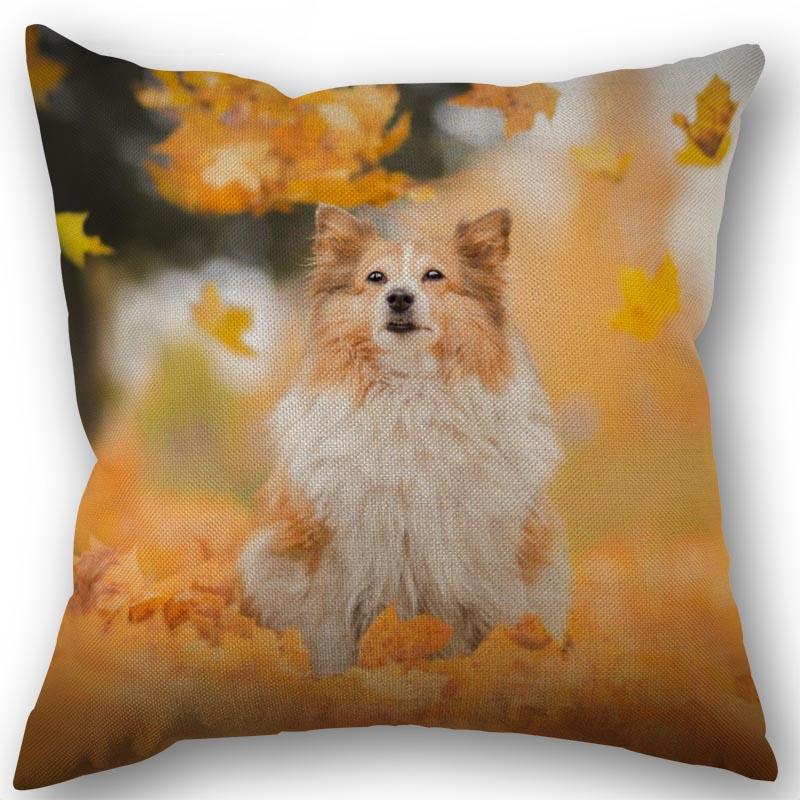 New Custom Dog Sheltie Pillowcase Cotton Linen Fabric Square Zipper Pillowcase 45X45cm Wedding Decorative Pillow Cover