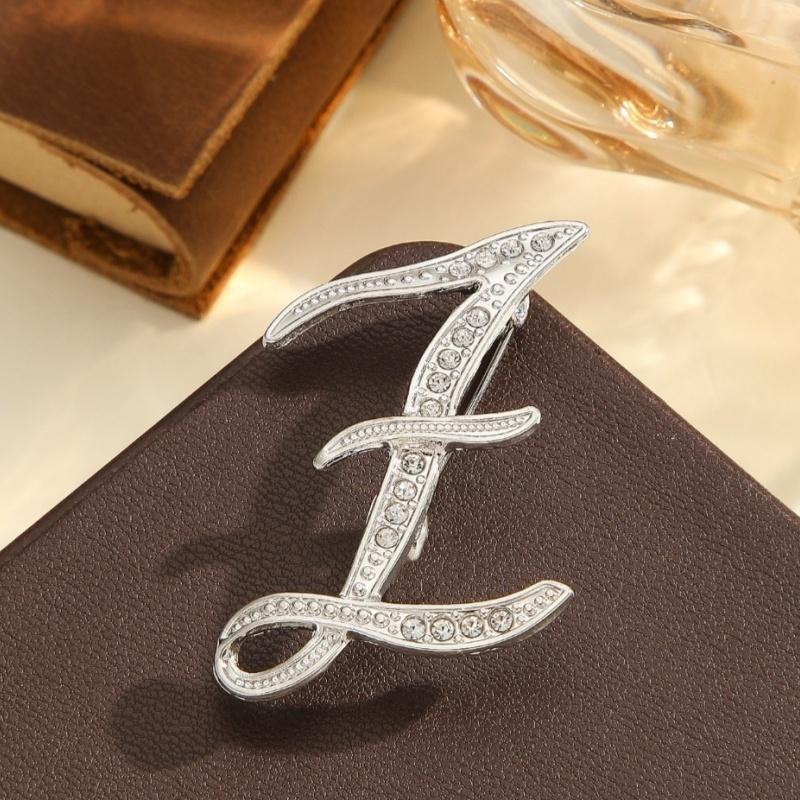 2Pcs  Full  Encrusted Gold And Silver Alphabet Letter Brooches Pins Minimalist Clothing Jewelry Accessory
