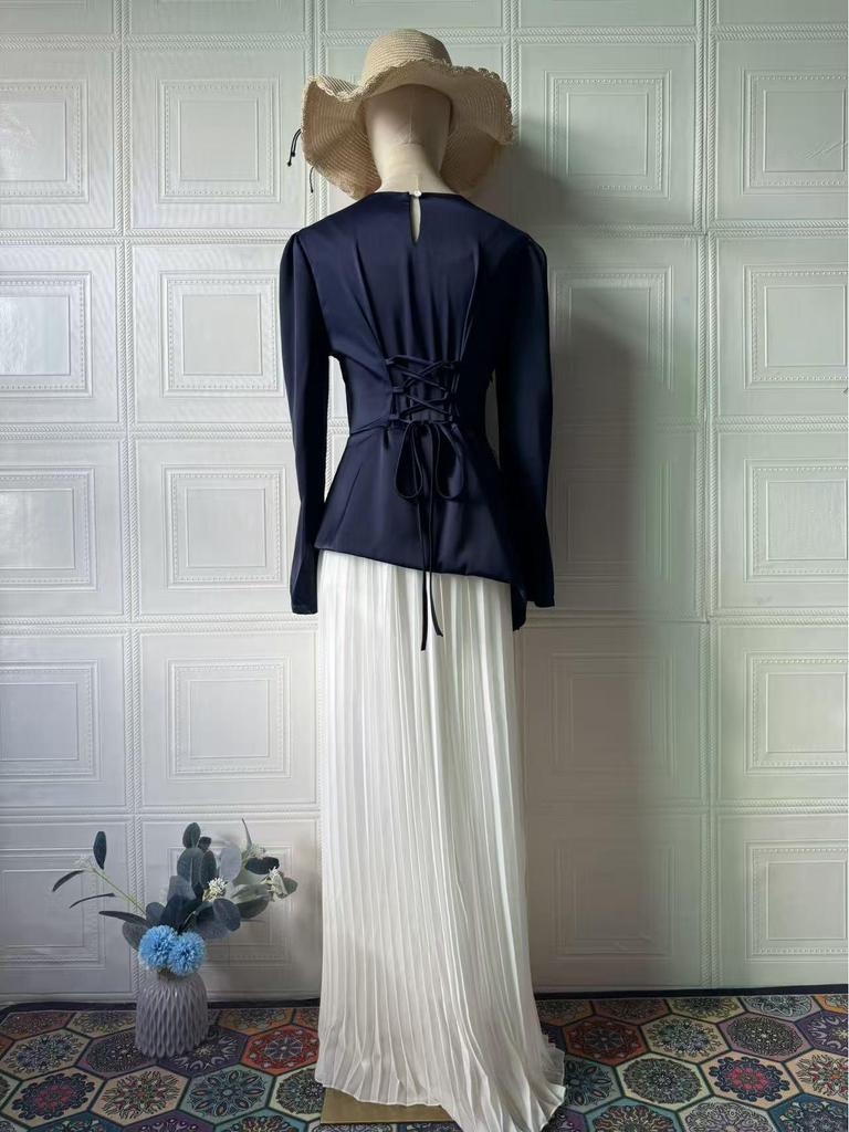 Elegant Women's Long-Sleeve Formal Dress with Waist-Cinching, Light Summer 2025 European & American Style