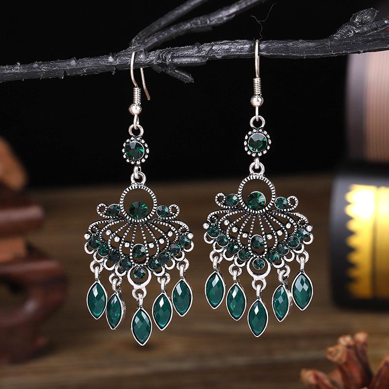 Vintage Ethno Strass Quaste Wassertropfen Ohrringe für Damen Boho Hohl Geometrisch Hängende Ohrringe Pendientes Mujer Brincos