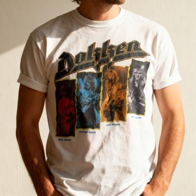 Rare Dokken Band Short Sleeve Gift For Fan White Cotton All Size Unisex T-Shirt