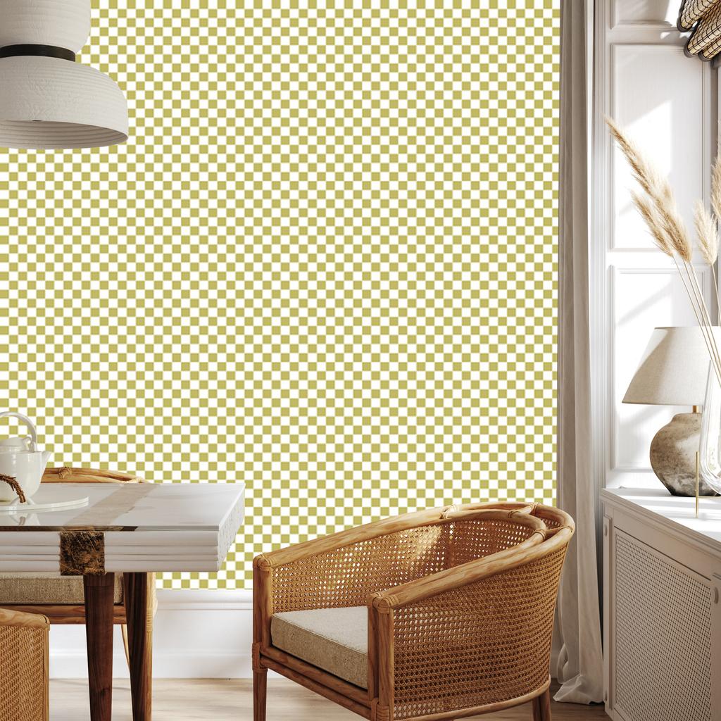 Checkerboard Wallpaper Cream, White and Yellow for Living Room and Bedroom 50x1000