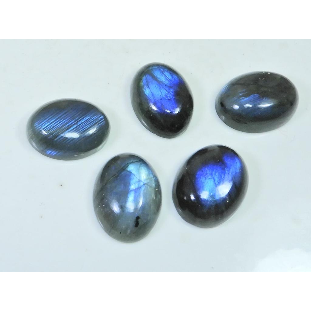 15X20MM Natural Labradorite Blue Fire Oval Cabochon Loose Gemstone 05Pcs Lot C-1063