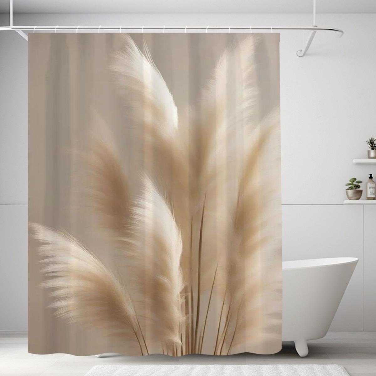 

1 шт. Душевая шторка с узором из пампасной травы, кремового цвета - Полиэстер с цифровой печатью, Установка без сверления, Художественный дизайн, Мачи 90x180cm