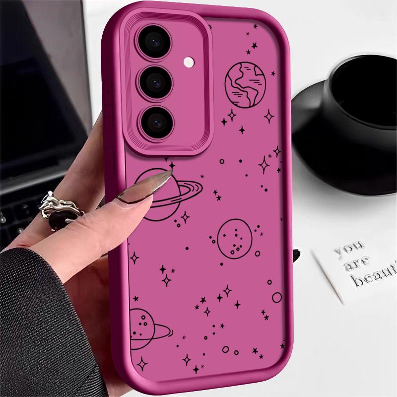Cartoon Planet Print Phone Case For Samsung S25 S24 FE S23 S22 Ultra S21 S20 FE A55 A54 A53 A52 A35 A34 A15 A14 Soft Shockproof Frosted Silicone Cover