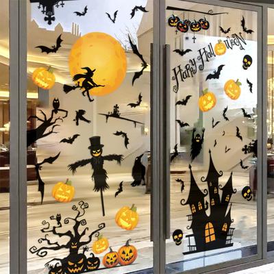 Halloween Pumpkin Window Sticker Haunted House Bats Ghost Glass Wall Sticker Room Decor Trick Or Treat Halloween Party Supplies