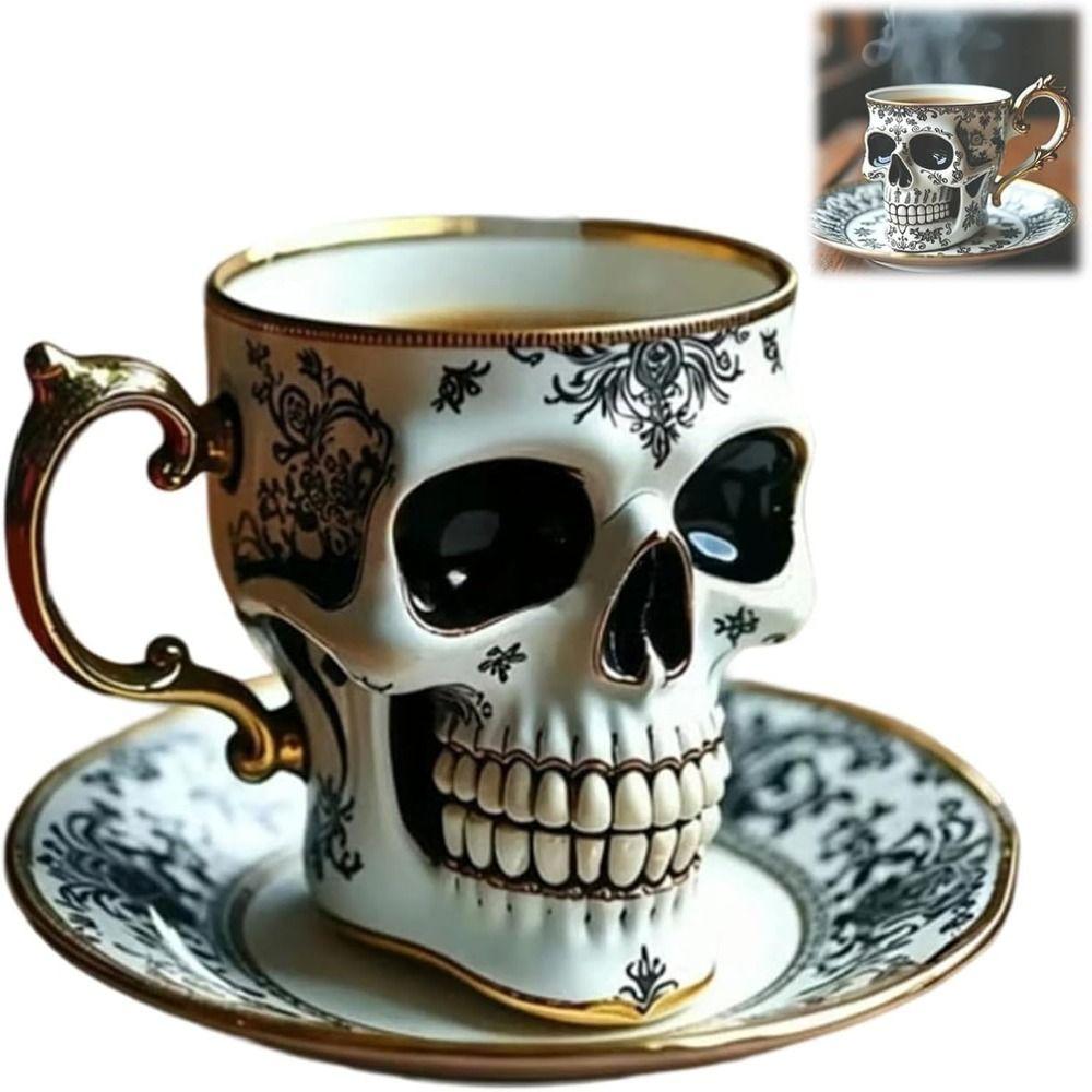 Stylish Resin Skull Coffee Mug Bonehead Design Gothic Tea Cup Set Diabolical Bonehead Cups for Coffee Lovers