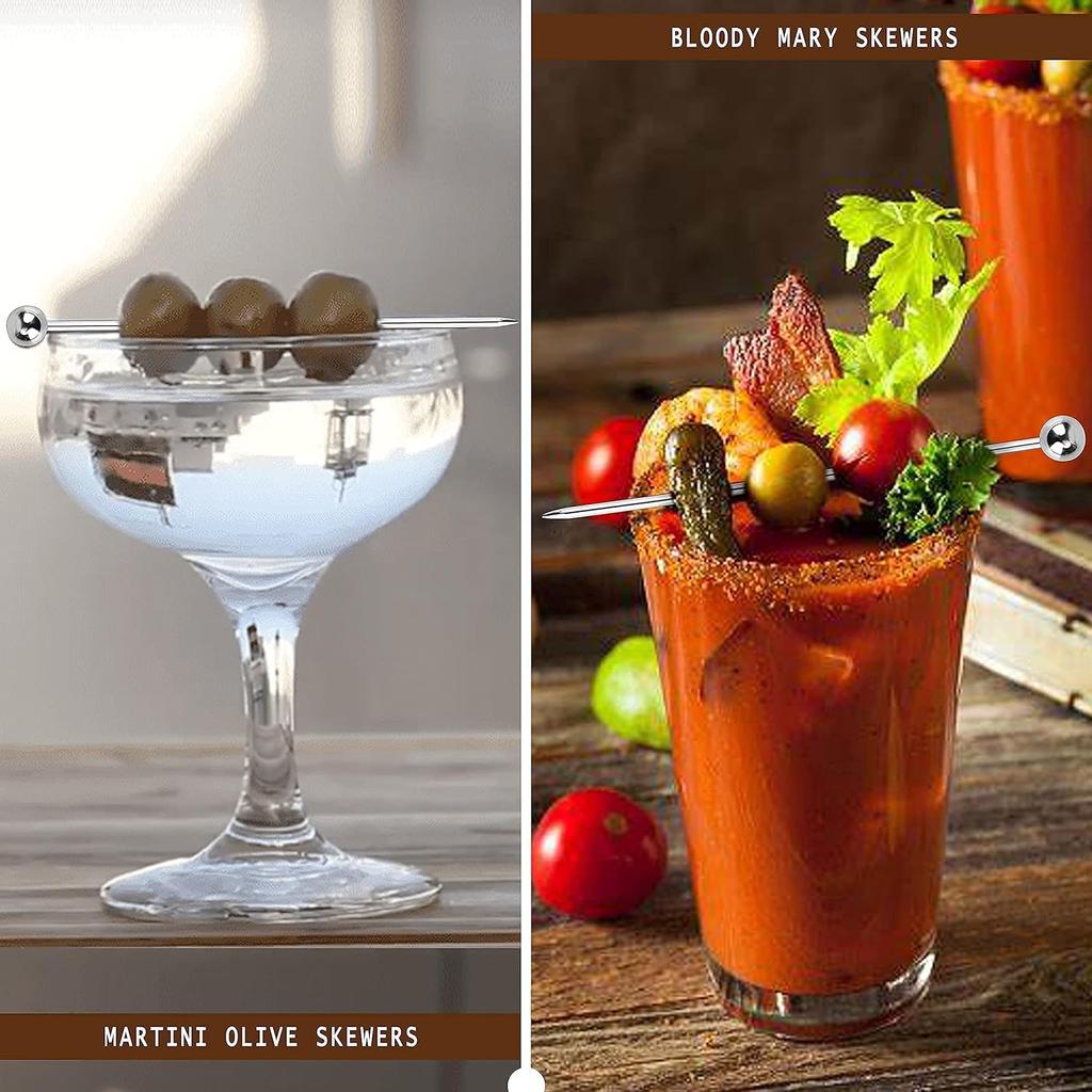 12 Stück Edelstahl Cocktailspieße Barwerkzeuge Getränkerührstäbchen Getränkedekoration Wiederverwendbare Fruchtspieße Cocktailspieße
