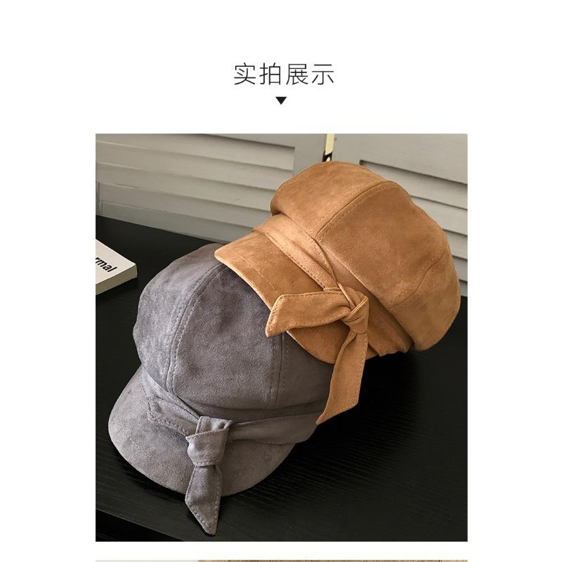 Women S Solid Color Suede Octagonal Hat With Bow For Autumn Winter