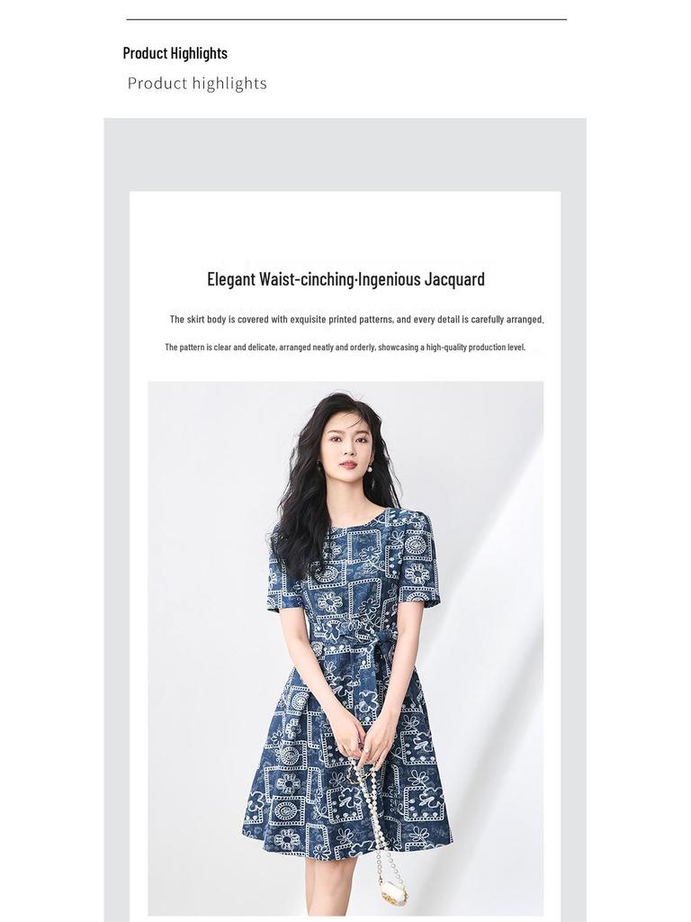 High-End Exquisite Crew Neck Embroidered Lace-Up Summer Dress