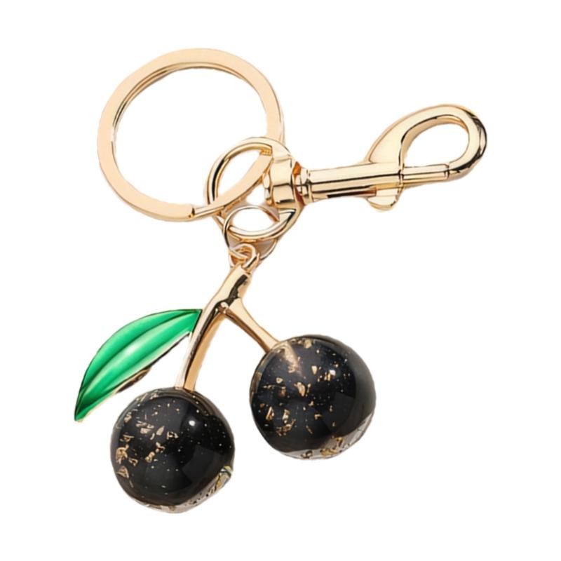 Sparkling 3D Cherry Charm Keychain Accessory Fashionable Fruit Shape Key Rings Portable Bag Decoration for Women