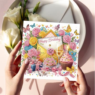 6PCS DIY Diamond Painting Greeting Card Set Rhinestone Diamond Art Mosaic Postcards Creative Birthday & Thanksgiving Card Kit