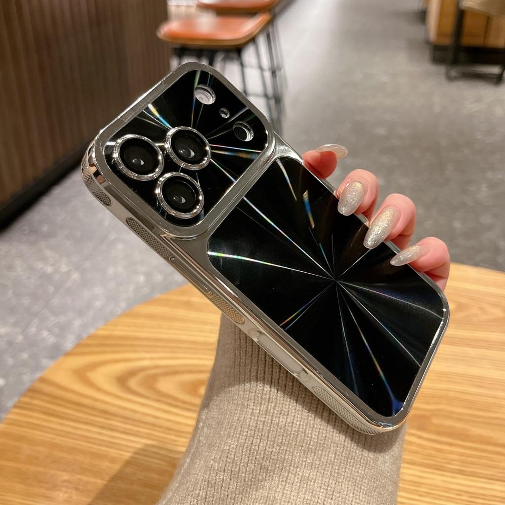 Plating Laser Aurora CD Texture Shockproof Phone Case For iPhone 17 16 15 14 13 Pro Max Instantly Change 17 Large Window Cover