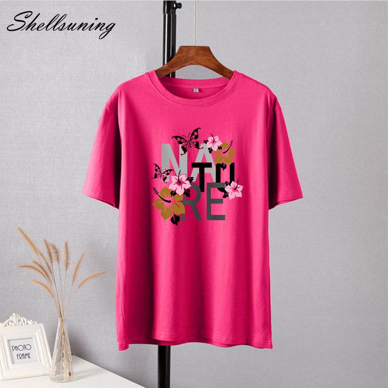 Shellsuning Vintage Graphic Harajuku Trička s potiskem Dámské 100% bavlna O Krátký rukáv Měkké trička Dámská Jednoduchá estetická trička