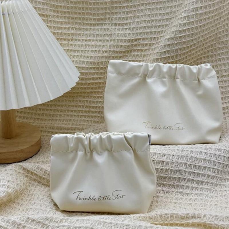 PU Storage Bag Travel Makeup Bag, Vegan Leather Cosmetic Pouch for Purse, Wide-open Toiletry Organizer with Zipper for Women