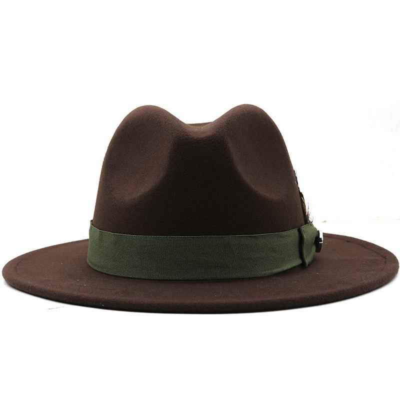 Brown British Style Jazz Feather Fedora Hat For Men And Women