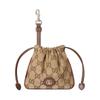 POUCH Webbing Stripe Details, Light Gold Hardware, GG Canvas, Pendant Coin Purse Nano, Women's Model, Beige and Dark Brown