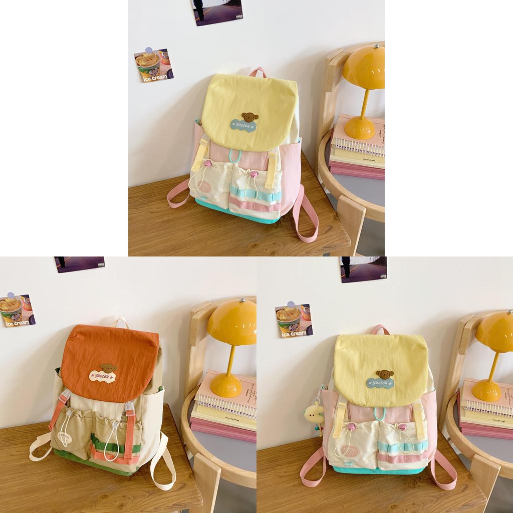 Fresh College Student Backpack With Anti Splash Nylon Fabric And Letter Pattern For Girls