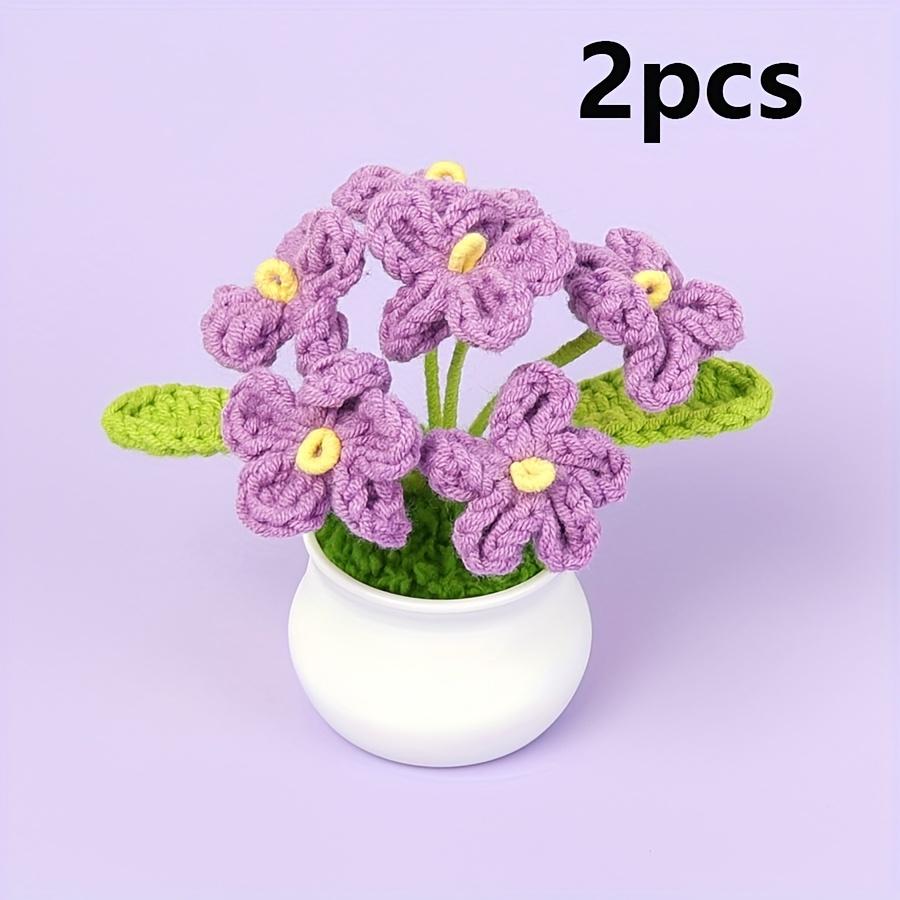 2pcs Handmade Crochet Fabric Daisy Flowers White & Pink Pots, Artificial Plants for Home Decor, Crochet Flowers, Gift for Special Occasions