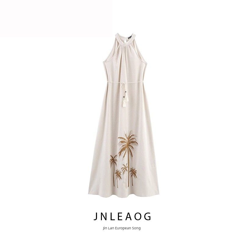 Jnleaog Autumn New Women's Clothing Fashion Style Stylish Fashion Embroider Halterneck Waist-Tight Dress